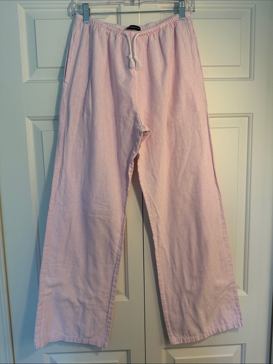 Brandy Melville Pants - Brandy Melville Light Pink and White Striped Linen Drawstring Pants